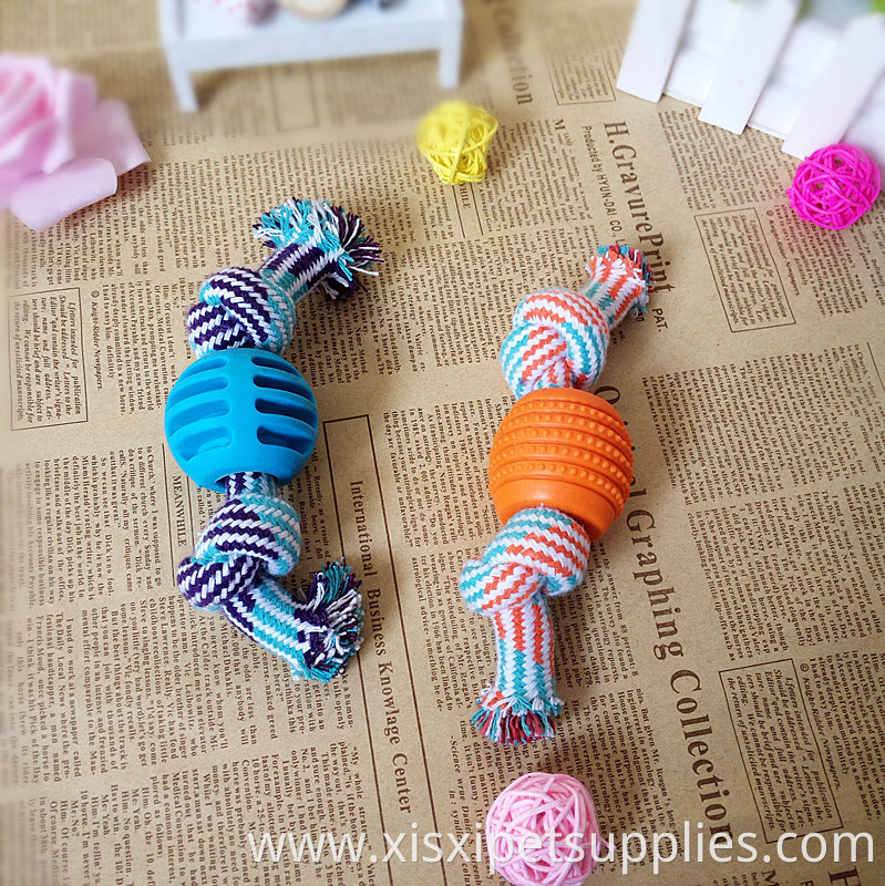 pet dog teething cleaning toy TPR ball rope toy for small dog